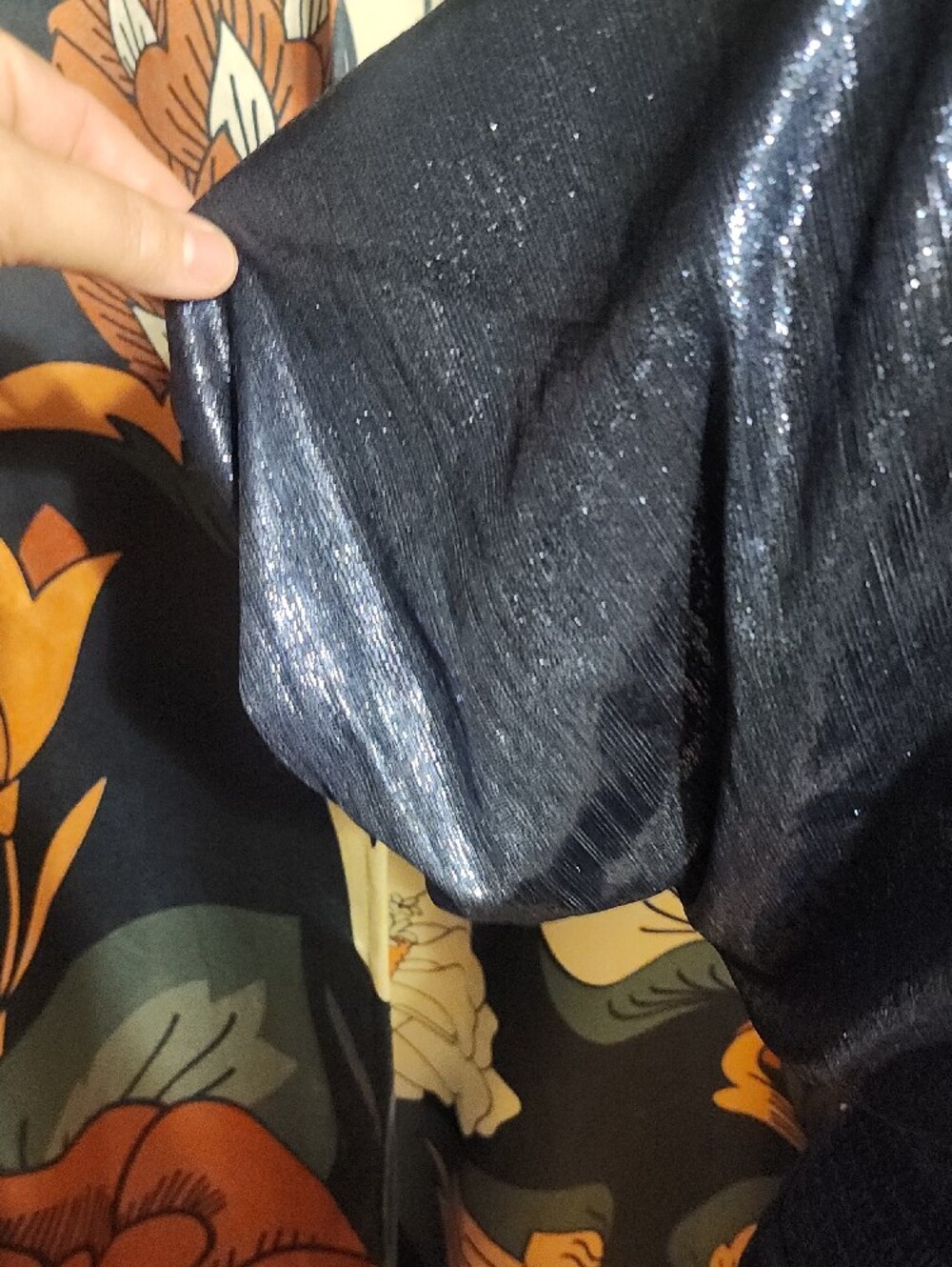 TCEC Navy and Orange Metallic Tiered Skater Dress - Picture 2 of 7